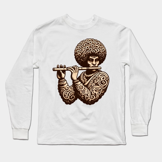 Afrocentric Man Wooden Carving Long Sleeve T-Shirt by Graceful Designs